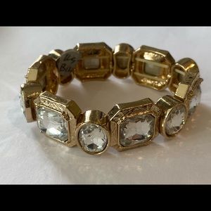 Gold-plated large clear crystal elastic bracelet